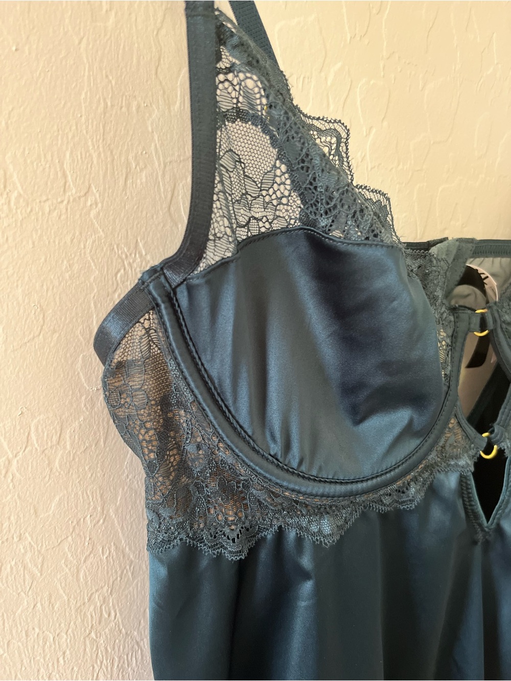 Oh La La Cheri Satin Lace Chemise - Lake Blue Size XL - Picture 4 of 8